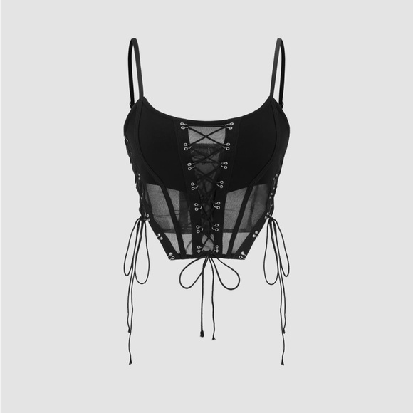 Mesh scoop lace up corset crop top with straps. Size small. - Picture 1 of 6